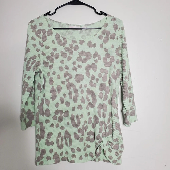 Belle Kim Graver Top Size Medium Animal Print Long Sleeve Casual Chic Lagenlook - Picture 1 of 10